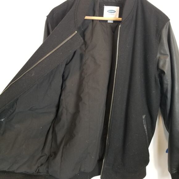 Old Navy Men's Black Wool Blend Zip Front Letterman Varsity Jacket Size Large - Picture 5 of 6